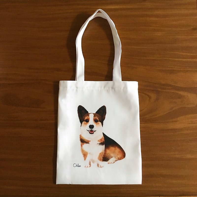 Wang Meow Canvas Bag-Corgi - Handbags & Totes - Polyester White