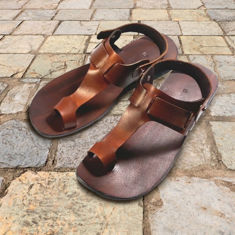 Handmade leather Tan straps sandals - 涼鞋 - 真皮 咖啡色