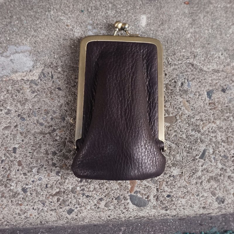 Sienna leather mouth gold business card holder - ที่เก็บนามบัตร - หนังแท้ สีนำ้ตาล