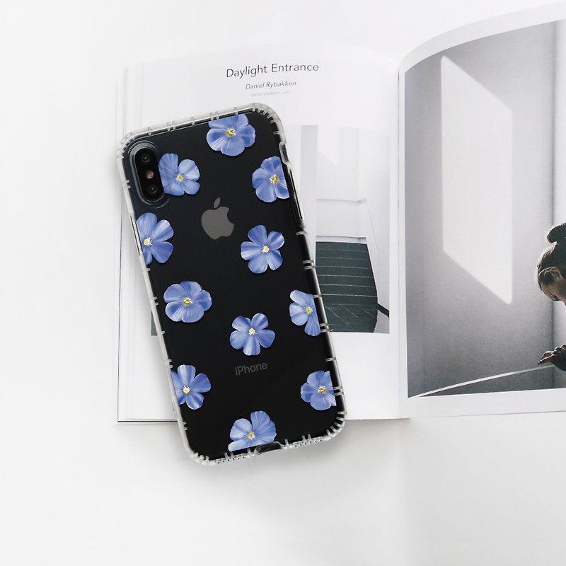 Clear blue linen flower iPhone case for 15/14/13/12/11/SE3 case - Phone Cases - Plastic Blue