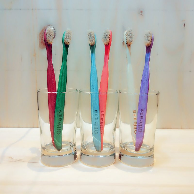前世自然手作りの竹の歯ブラシOlife [タフな馬の毛パンクロマチックシリーズ6パック】 - その他 - 竹製 多色
