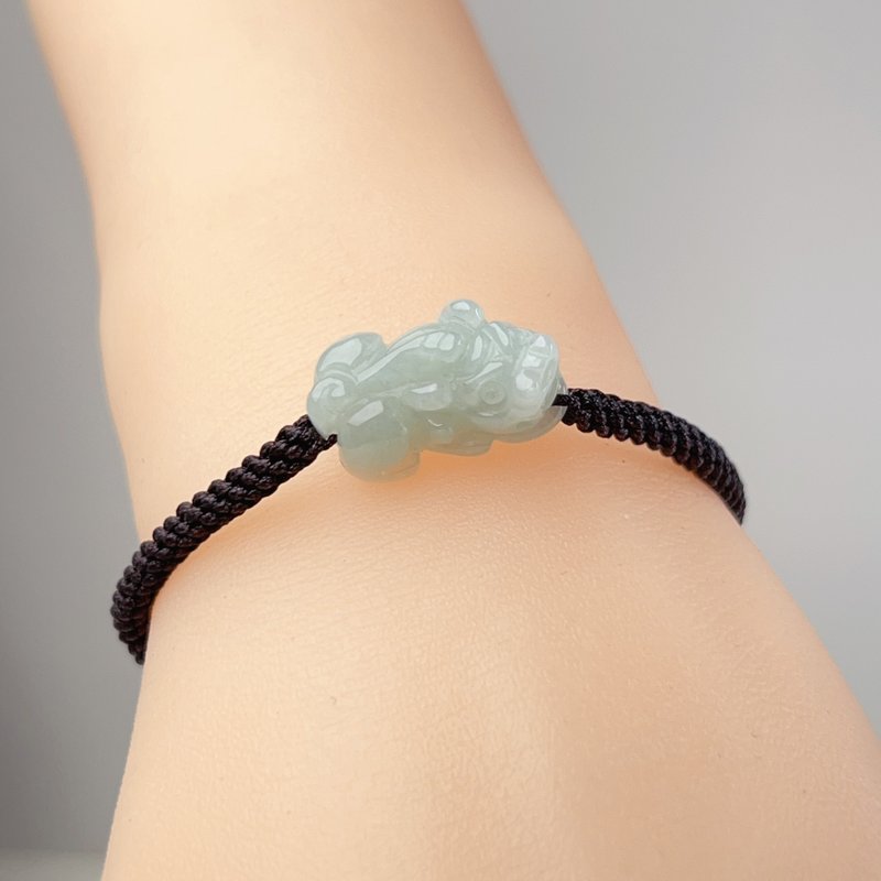 [Lucky Beast] Ice-Nutty Green Jade Pixiu Braided Bracelet | Natural Burmese Jade A-Grade | Gift - Bracelets - Jade White