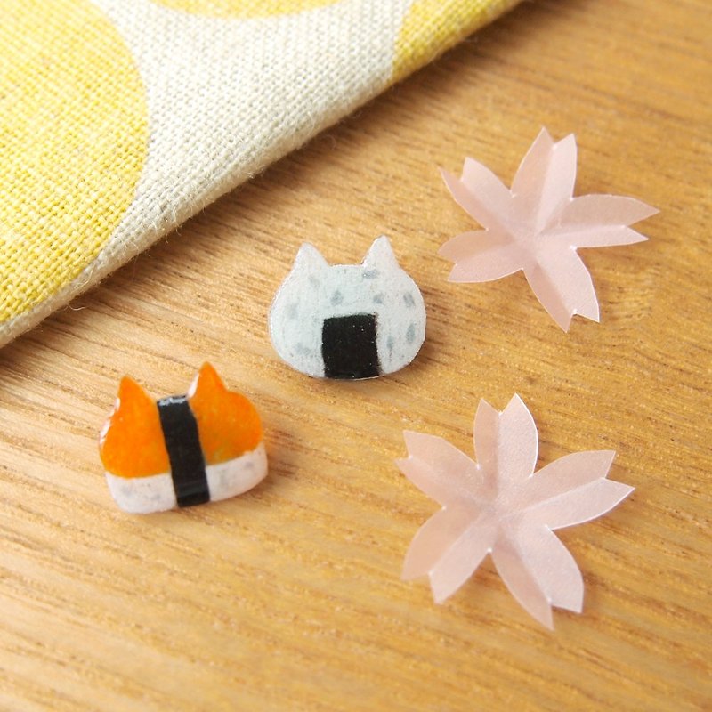 Meow - Sushi cat earrings - ต่างหู - พลาสติก สีส้ม