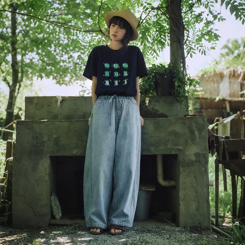 抽繩蘿卜牛仔褲|褲子|夏款|Sora-1834 - 女長褲 - 棉．麻 藍色