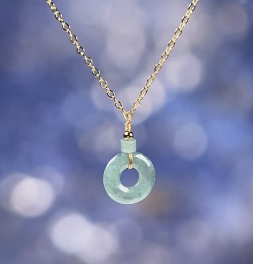 瓔珞珠寶盒 E.L.Jewelry Box 【願‧平安】冰藍水翡翠平安扣鎖骨鏈 14K包金 | 天然A貨翡翠