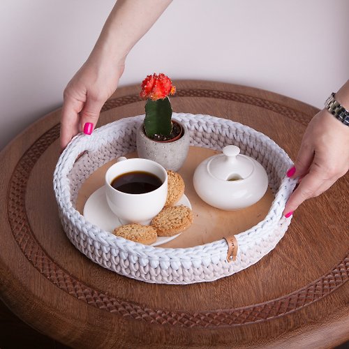 BubbleKnitDecor Decorative wooden tray with handles. Wood tray with handles. Tea tray