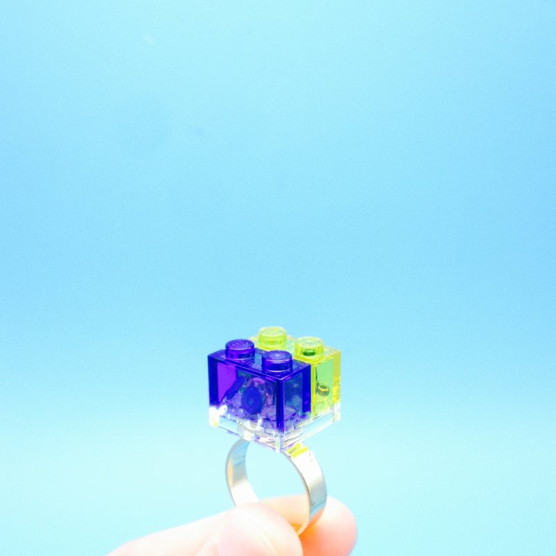 透明幾何系列 限量 積木 多色 紫藍 黃 彩色 透明 彩珠 戒指 - 戒指 - 其他材質 