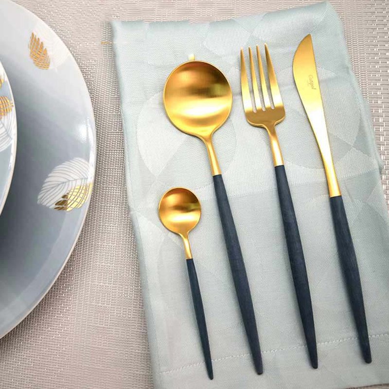 GOA BLUE MATTE GOLD 4 PIECES SET (TABLE KNIFE/FORK/SPOON + COFFEE SPOON) - Cutlery & Flatware - Stainless Steel Blue