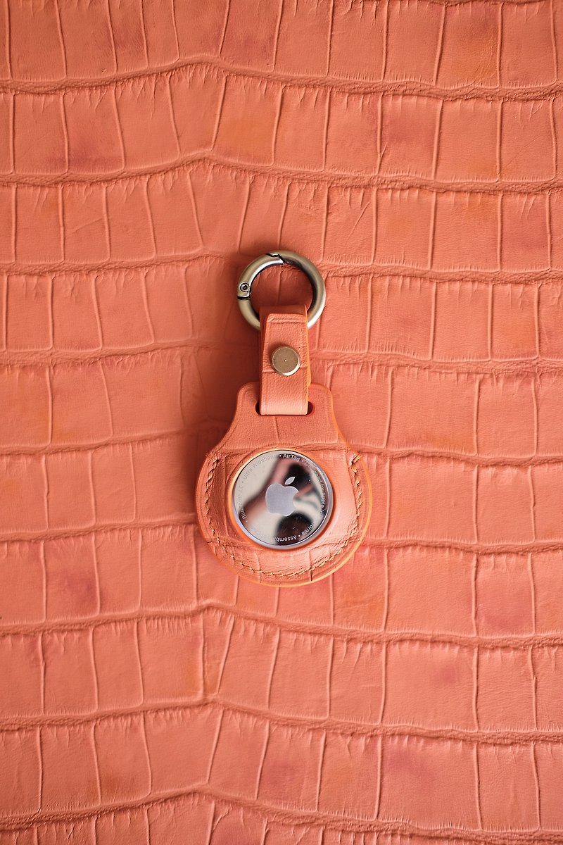Apple Airtag Leather case (Orang croco embossed) - 鑰匙圈/鎖匙扣 - 真皮 橘色