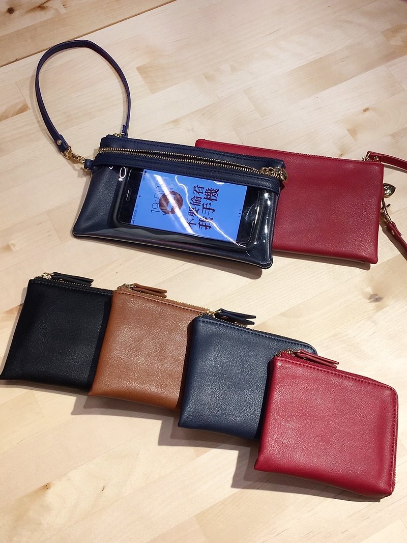 触ることができる多機能携帯電話バッグダークブルーとポケットの財布（12色の選択1）母の日バレンタインデー - 財布 - 防水素材 