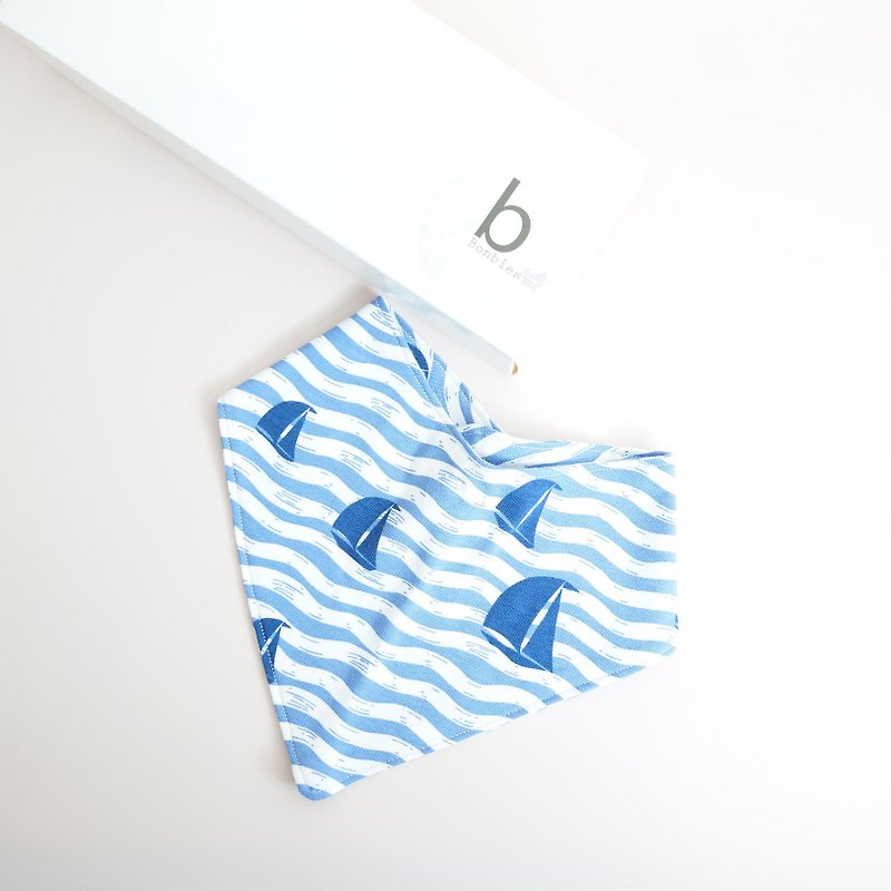 Bonbies saliva bib saliva towel saliva towel set-wave small sail - ผ้ากันเปื้อน - ผ้าฝ้าย/ผ้าลินิน สีน้ำเงิน