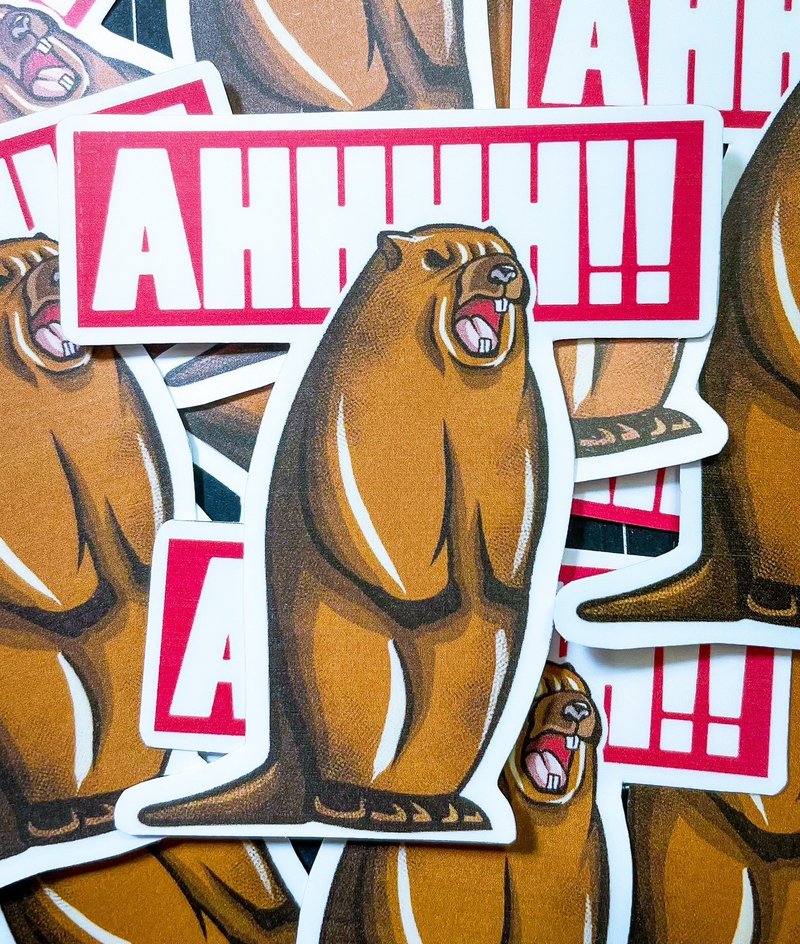 Meme-Screaming Groundhog Sticker-Mist Surface Thick Pound Super Wear-resistant Sticker - Stickers - Paper Brown