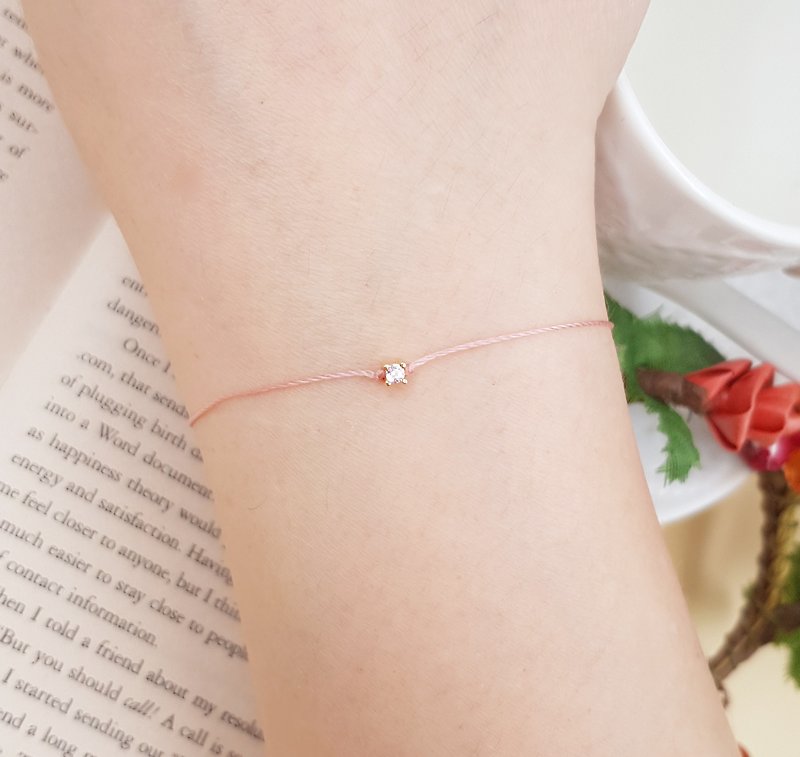 Gold-plated pink diamond super small 2.8mm four prong diamond red wire bracelet exquisite mini single diamond marriage - สร้อยข้อมือ - เส้นใยสังเคราะห์ สีแดง