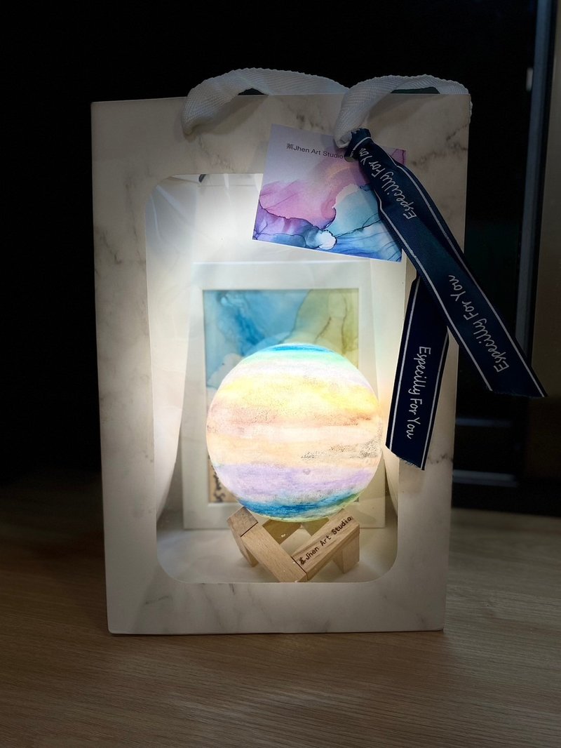 [Customized] Alcohol ink energy planet lamp/hand-painted/color selection customization service - โคมไฟ - วัสดุกันนำ้ สีดำ