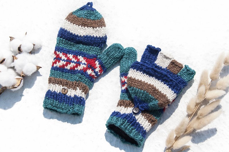 Touch gloves windproof hand woven pure wool knitted gloves hand woven pure wool knitted gloves / detachable gloves / inner bristle gloves / warm gloves Christmas gifts Valentine's Day gift-Eastern European ethnic style - Gloves & Mittens - Wool Multicolor