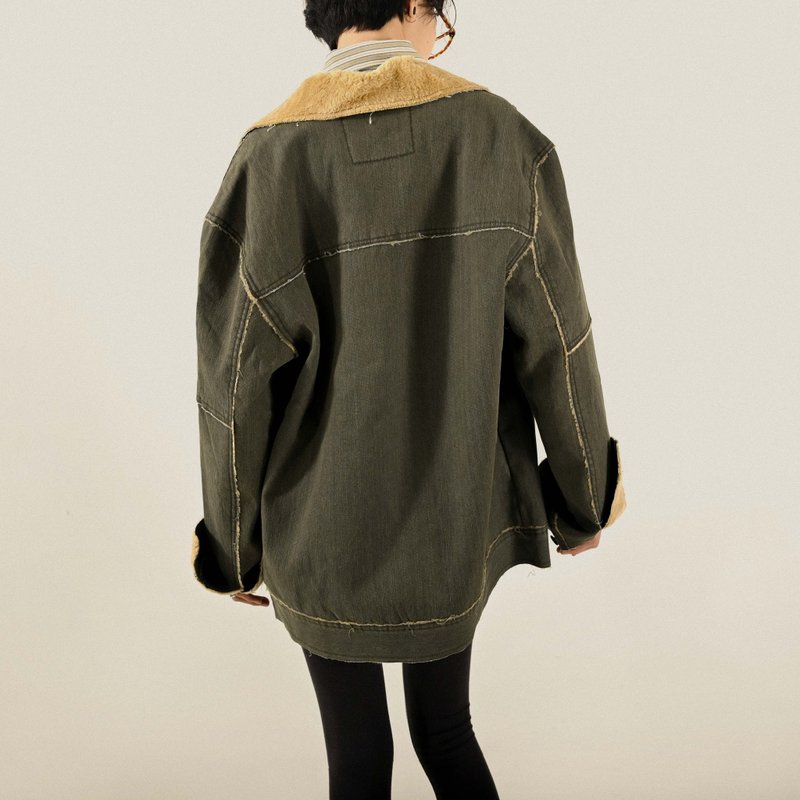 【NaSuBi Vintage】寬鬆輪廓反絨牛仔古著夾克外套 - 女大衣/外套 - 棉．麻 