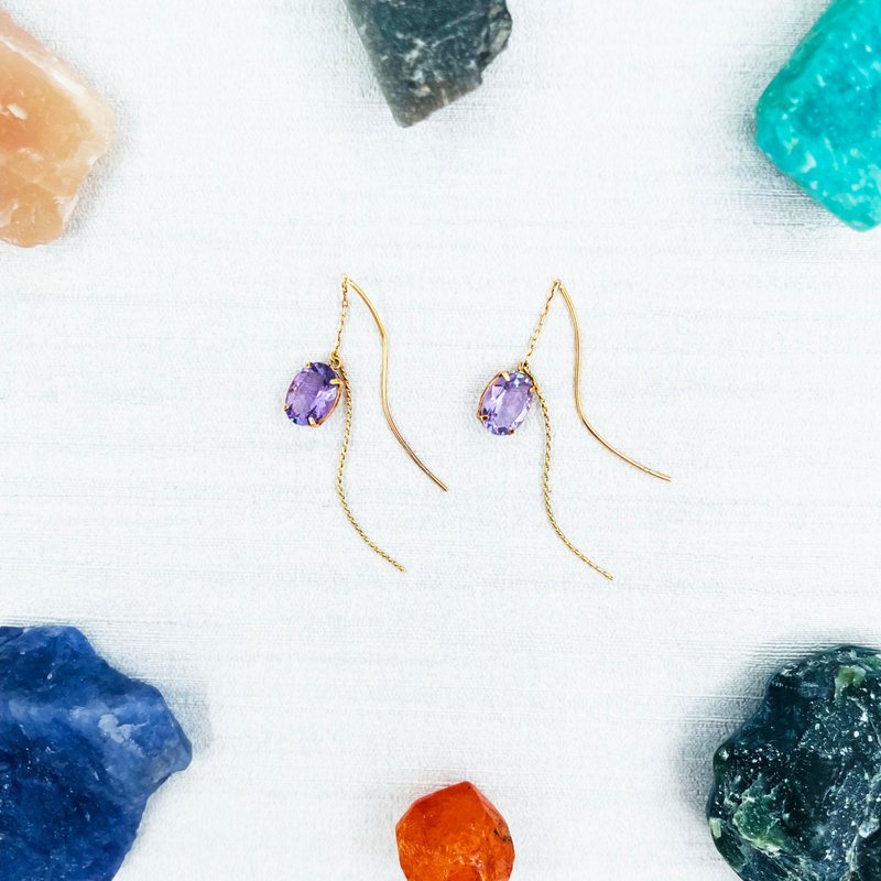 Energy Release Series Amethyst Streamline Yellow 18K Gold Earrings Light Jewelry - Earrings & Clip-ons - Crystal Purple