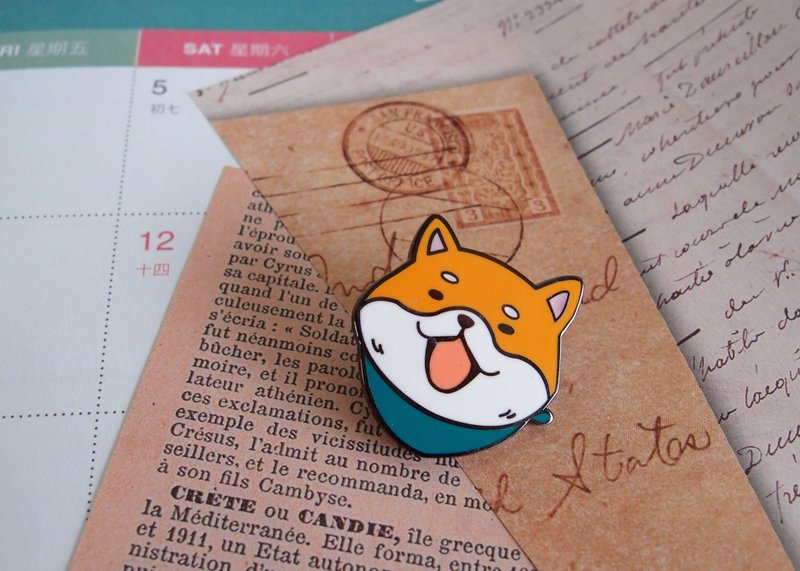 Shiba Inu / Metal Badge - เข็มกลัด/พิน - โลหะ สีส้ม