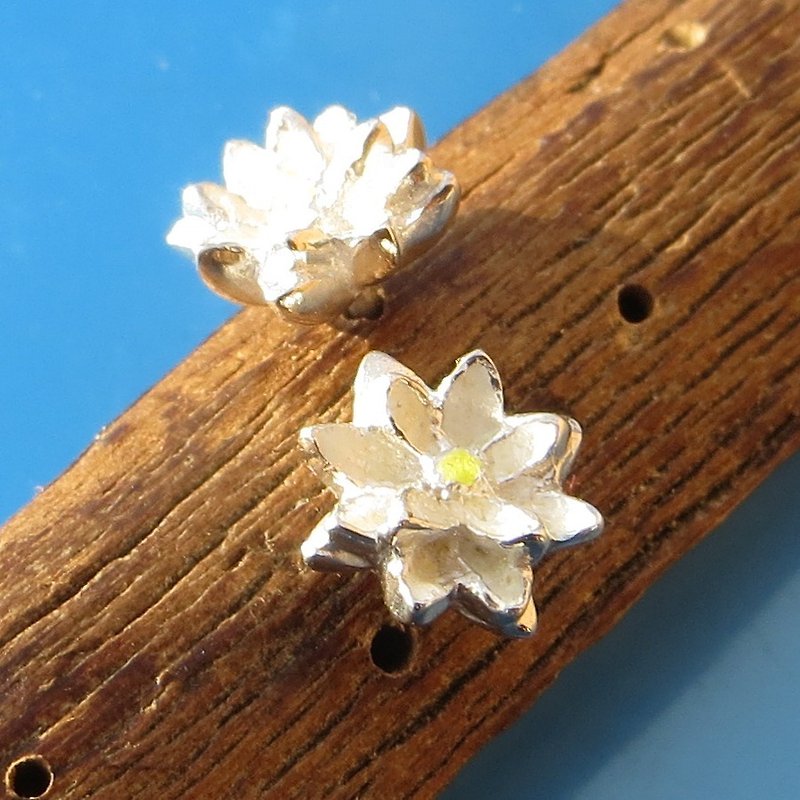 Lotus flower earrings pair - Earrings & Clip-ons - Other Metals White