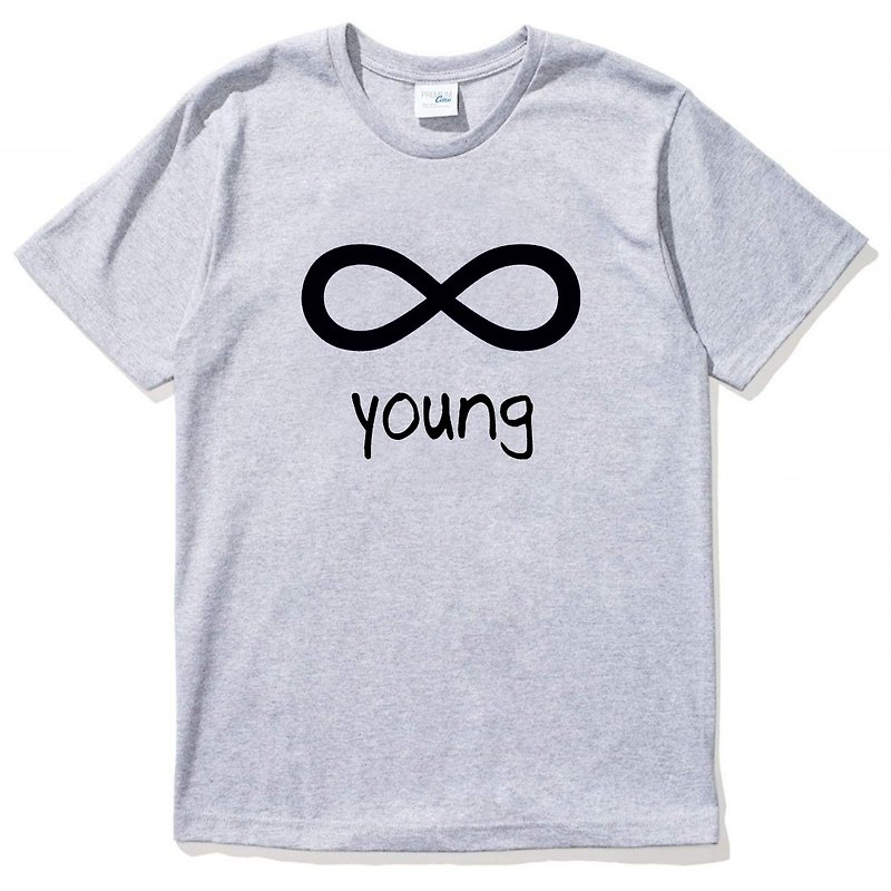 Forever Young infinity #4【現貨】短袖T恤 灰色 永遠 年輕 文字 英文 字母 青春 無限大 - 男 T 恤 - 棉．麻 銀色