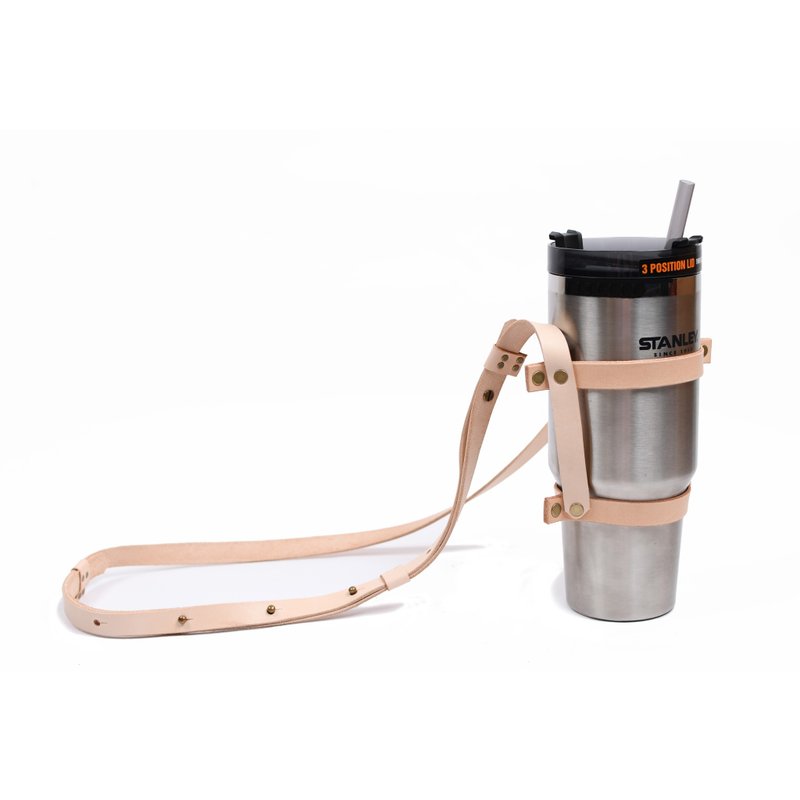 Minimalist. Icemaster Cup Leather Beverage Bag (Camping/Climbing) (Shoulder Carry) - ถุงใส่กระติกนำ้ - หนังแท้ สีกากี