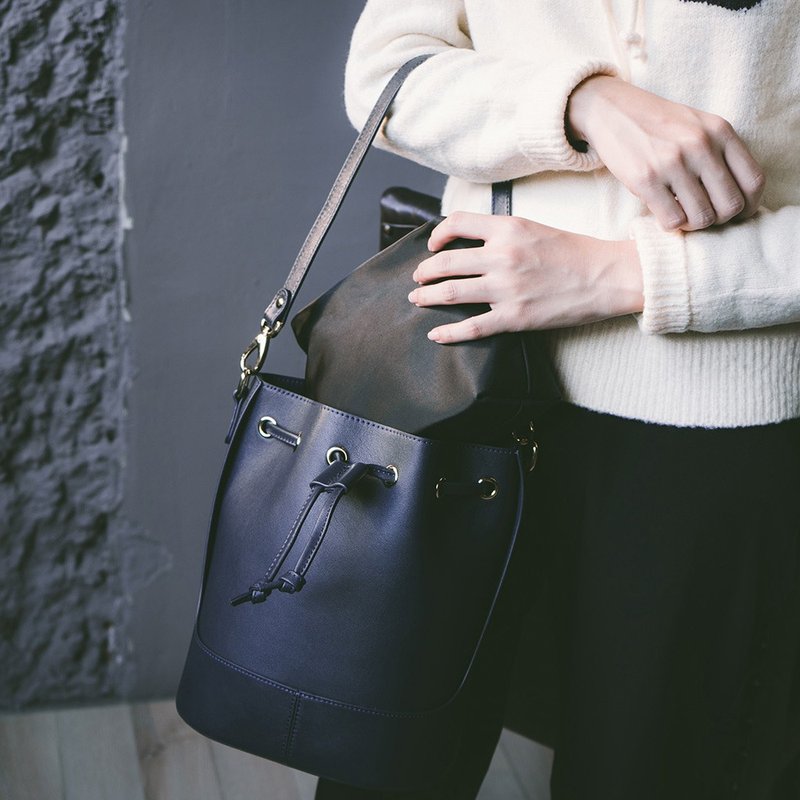 Classic Leather Bucket Bag 22278 Blue - Messenger Bags & Sling Bags - Genuine Leather Blue