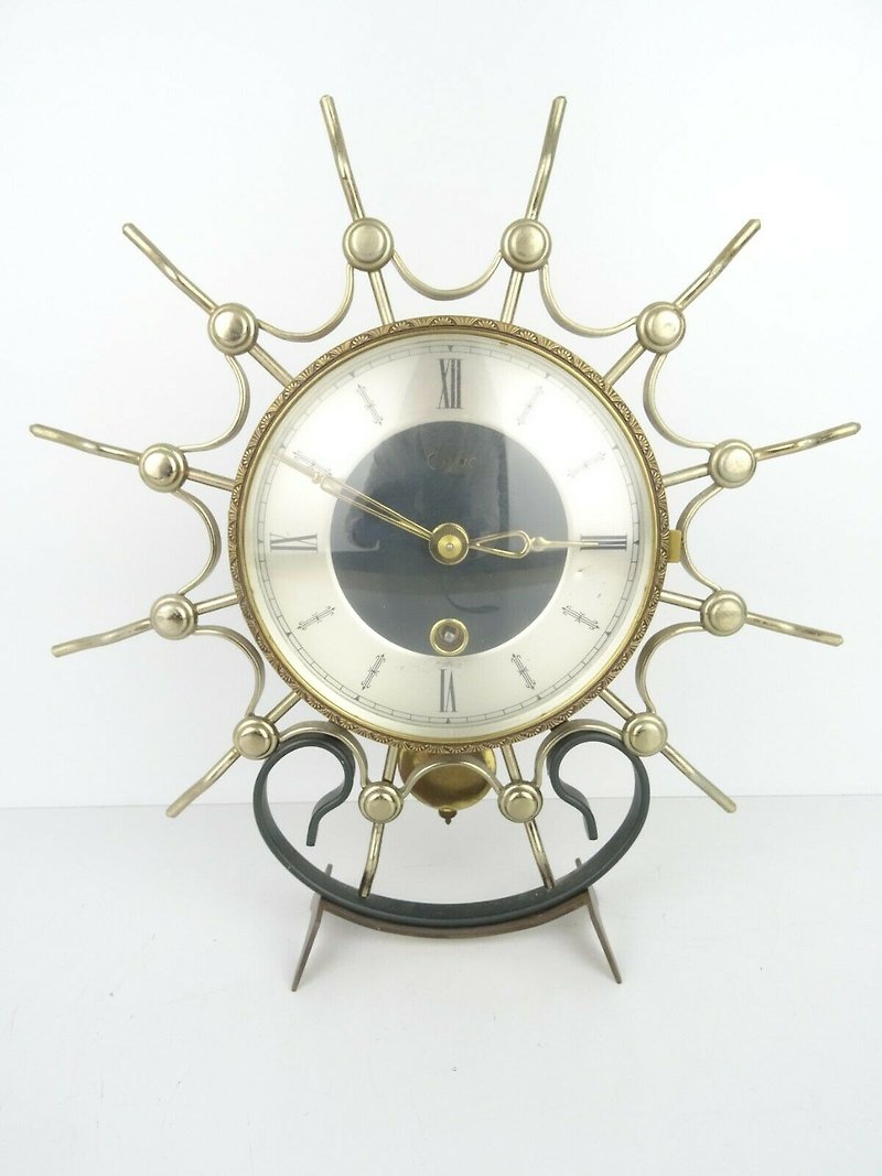 Vintage Antique Mantel Clock Art Deco Dutch ORFAC Shelf 8 day Mid Century - Clocks - Other Materials Silver