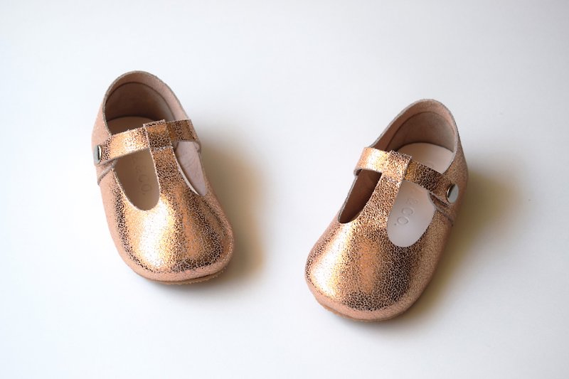 Rose Gold T Strap Baby Mary Jane Shoes, Toddler Girl Shoes, Flower Girl Shoes - รองเท้าเด็ก - หนังแท้ สีทอง