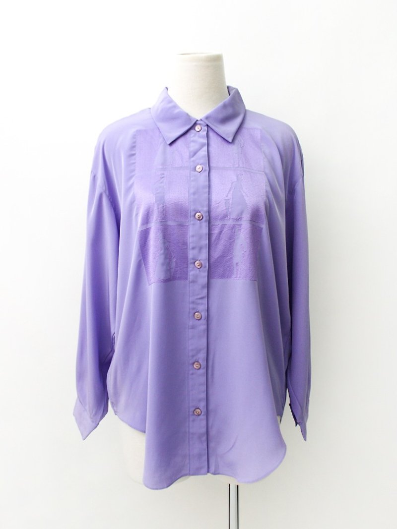 【RE0310T1827】日本製復古剪影印花紫色寬鬆古著襯衫 - 女襯衫 - 聚酯纖維 紫色