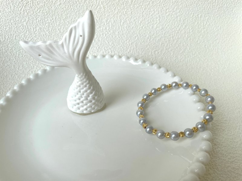 Natural seawater pearl akoya real Linen sterling Silver elastic bracelet - Bracelets - Pearl Silver