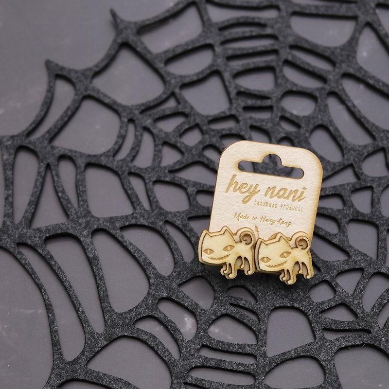 Earrings | Halloween | Edition | Wood Earrings | black cat - Earrings & Clip-ons - Wood Gold