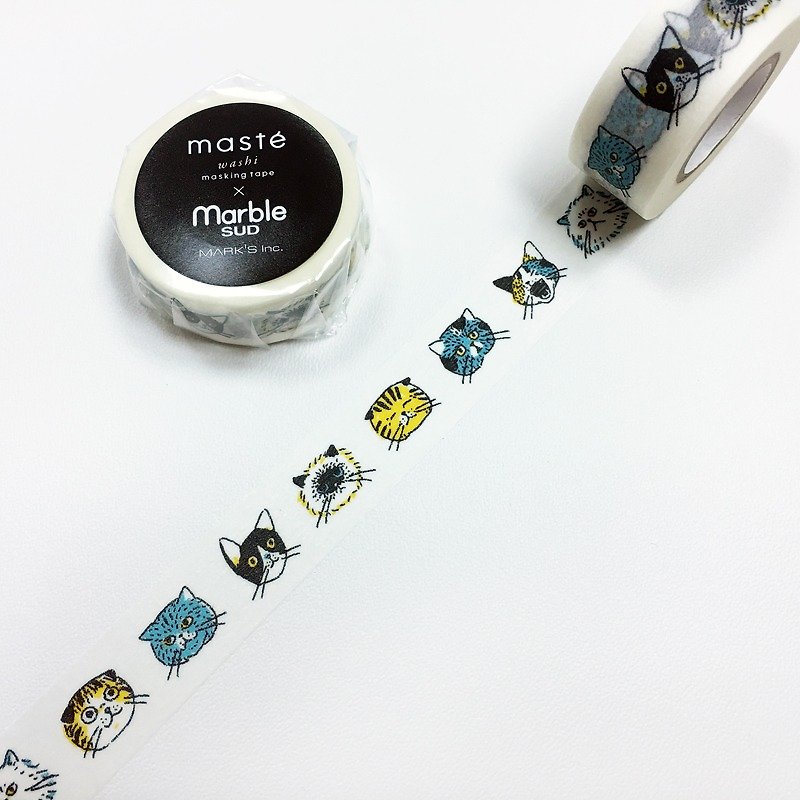 maste x marble SUD Masking Tape．Animal Series【Cat (MST-ZB01-C)】 - Washi Tape - Paper Multicolor