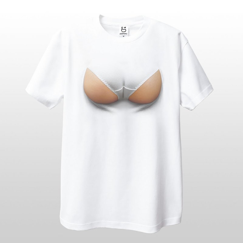 Mousou Buttocs on chest T-shirt/ M size - 帽T/大學T - 棉．麻 白色