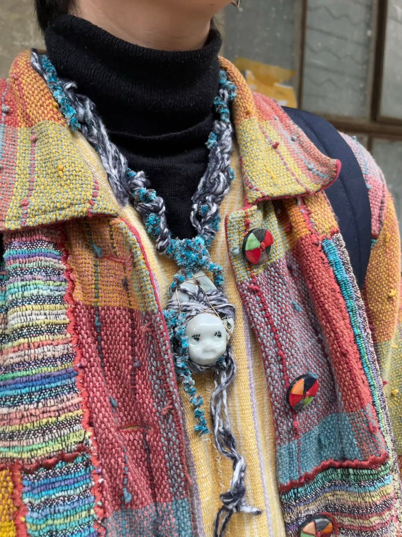 Hand painted ceramic brooch Cosmic | New Year gift - Necklaces - Pottery Blue