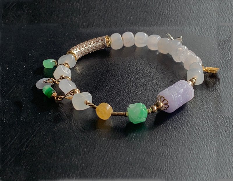 天然翡翠手鍊 設計款 黃翡錢幣 天然A貨翡翠 送禮 招財 路路通 - 手鍊/手環 - 玉石 多色