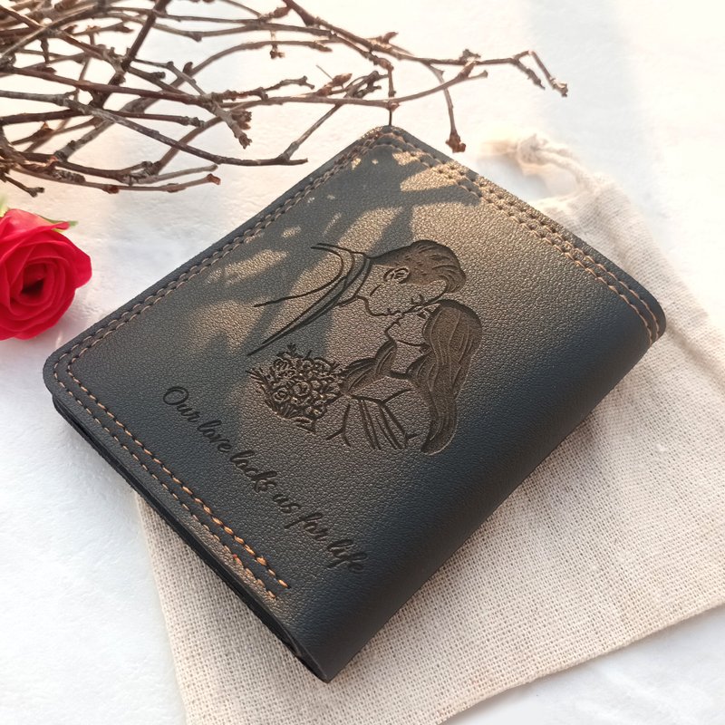 [Customized] PU leather wallet/short clip-like color painting/customized text - Wallets - Faux Leather 