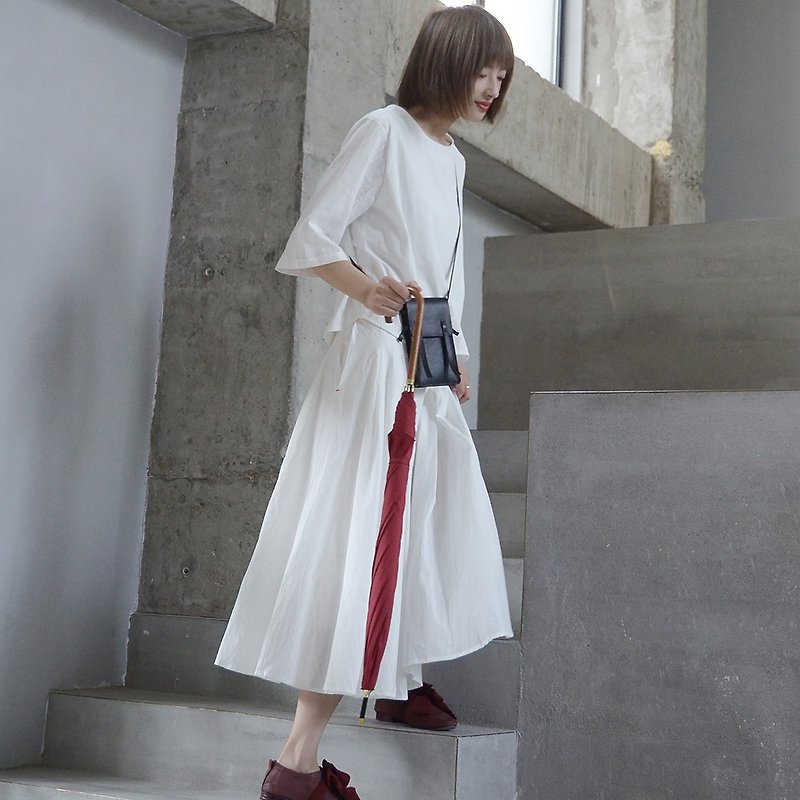 Natural texture high waist pleated skirt | skirt | cotton | independent brand | Sora-163 - Skirts - Cotton & Hemp White