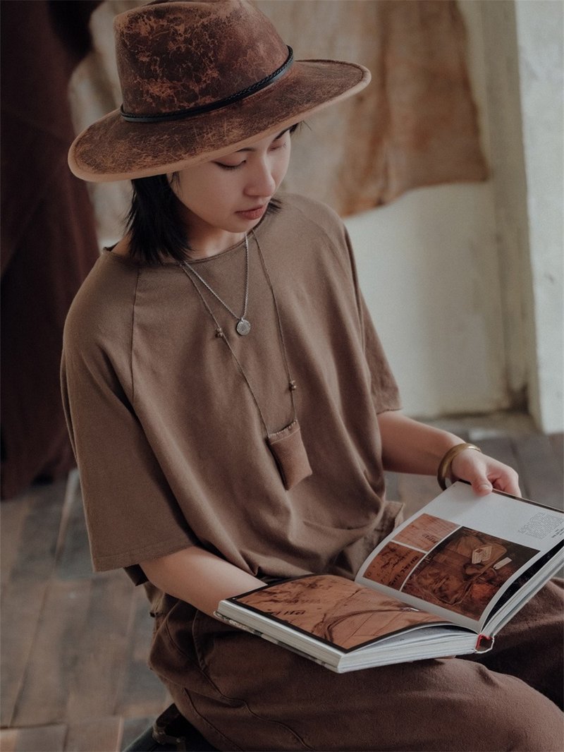 Multicolor Linen Cotton Raglan Sleeves Slanted Round Neck T-shirt Short Sleeve Loose All-match Top - เสื้อยืดผู้หญิง - ผ้าฝ้าย/ผ้าลินิน สีเขียว