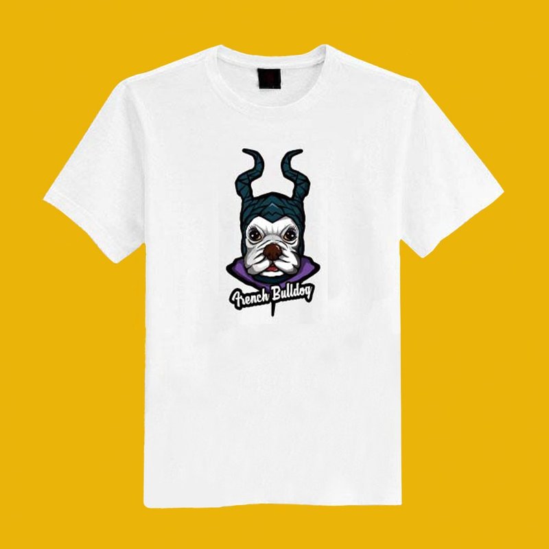 Black witch dog fighting illustration white short T clothes T-shirt couples clothing children's clothing mother and child clothing women's clothing - Women's T-Shirts - Cotton & Hemp White
