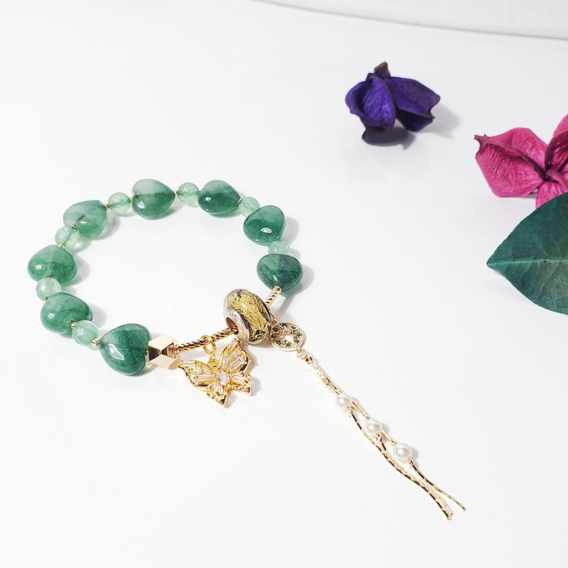 Natural top green strawberry crystal wish come true green jade and glazed blessing business bracelet single product - Bracelets - Gemstone Green
