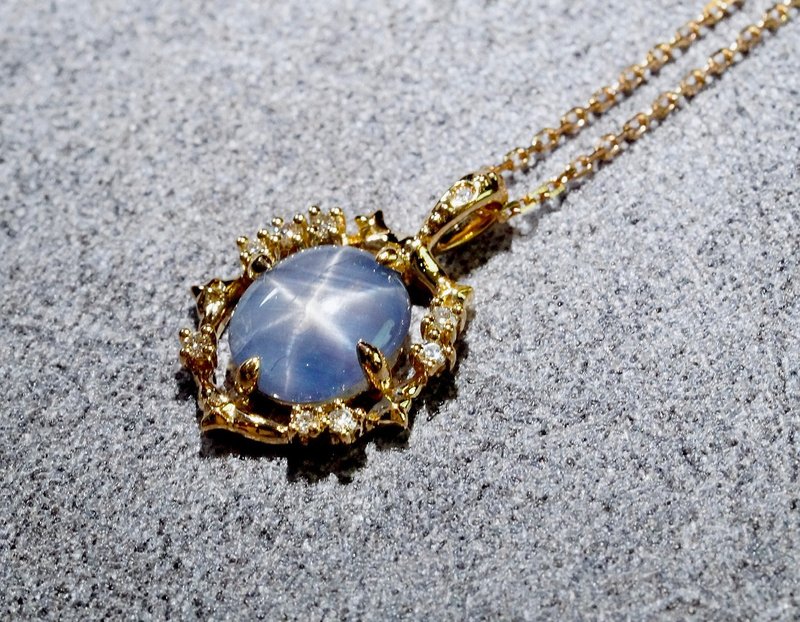 Designer Item-18K Sapphire Stone Planetary Ring Necklace 50cm - Blue Purple Sapphire Stone - Necklaces - Precious Metals Gold