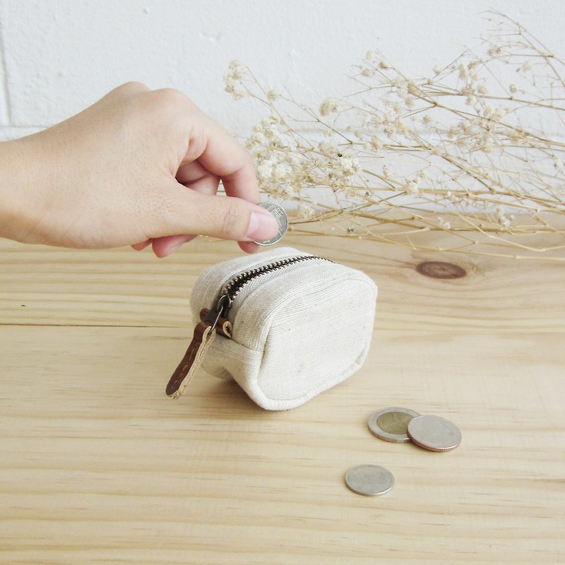 手工棉製胖胖小零錢包-天然植物染-自然色 - 零錢包/小錢包 - 棉．麻 白色