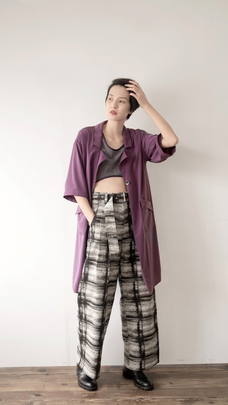 High-waisted trouser with belt - Women's Pants - Polyester Gray