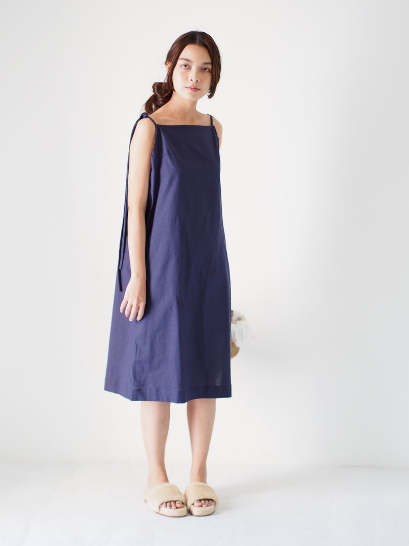 ByTheSea Holiday - Back  Button Dress - Navy - One Piece Dresses - Cotton & Hemp Blue