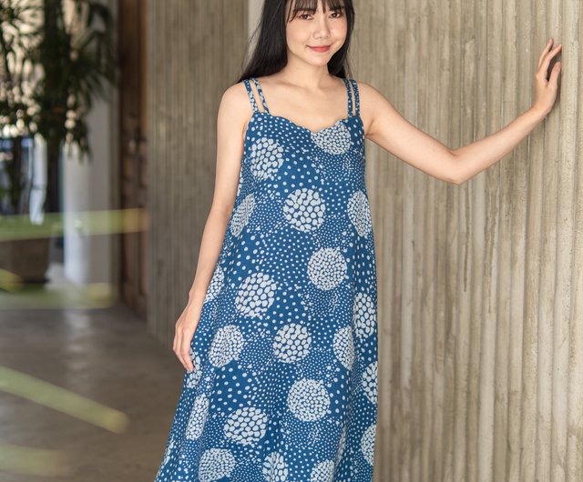 Natural cotton Dress with Side Pockets Summer Dress Indigo and