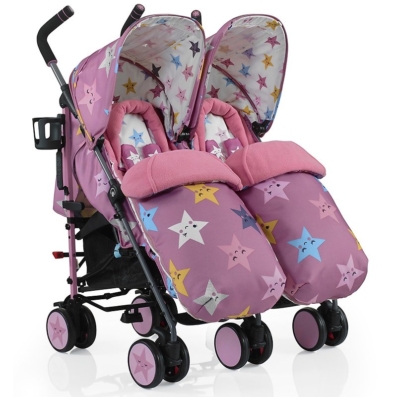 British Cosatto Supa Dupa Double Stroller - Happy Stars - Strollers - Other Materials Pink