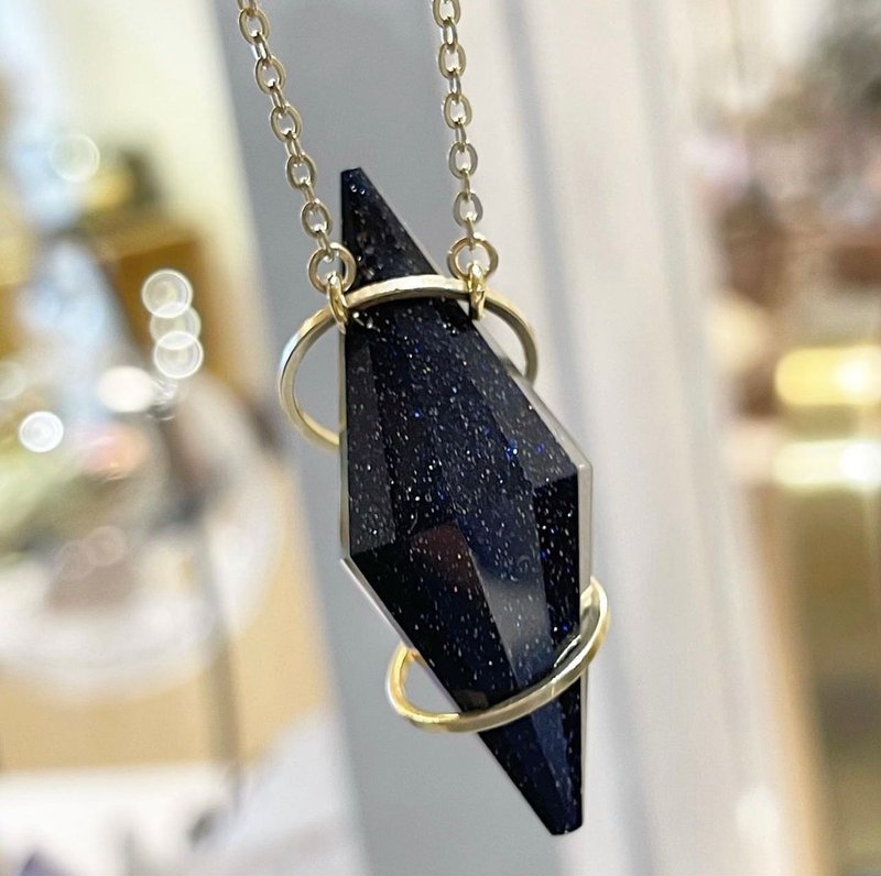 [Ci Mu Ming 1.0] blue Stone geometric necklace pure copper crystal necklace star evening sky neutral - Necklaces - Crystal Blue