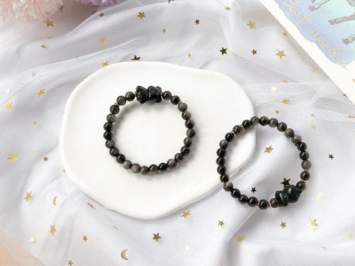 LifelikeDream Handmade 【星熊】銀曜石 黑曜石 小熊 14k包金設計款手鍊
