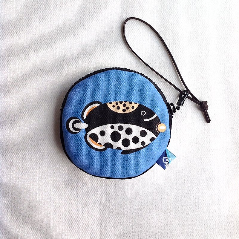 Design No.CT149 - 【Cotton Canvas】Clown Triggerfish Purses#White/Blue - กระเป๋าใส่เหรียญ - วัสดุอื่นๆ หลากหลายสี