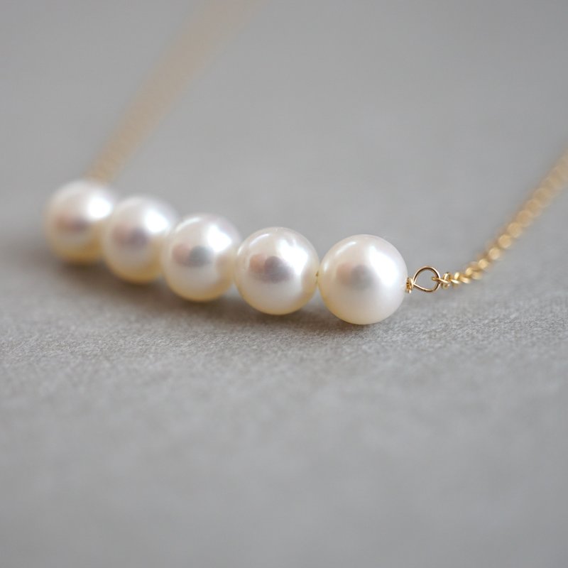 14kgf freshwater pearl line necklace 5mm - สร้อยคอ - ไข่มุก ขาว